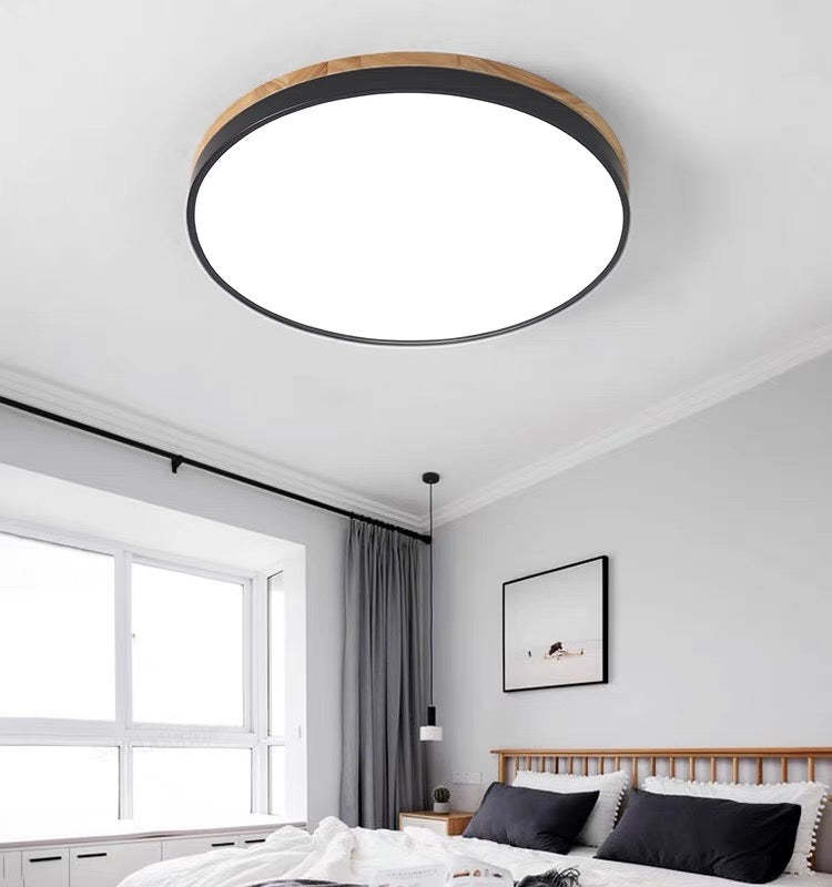 Wood Nordic LED Round Flush Ceiling Light -Homdiy