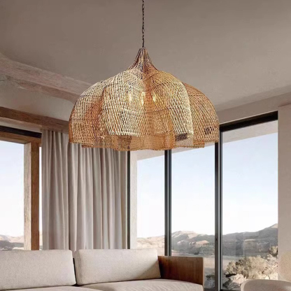 Japanese Wabi-Sabi Handwoven Rattan Pendant Light