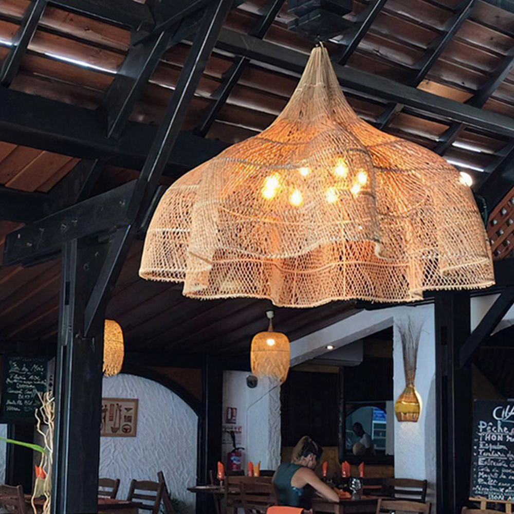 Japanese Wabi-Sabi Handwoven Rattan Pendant Light