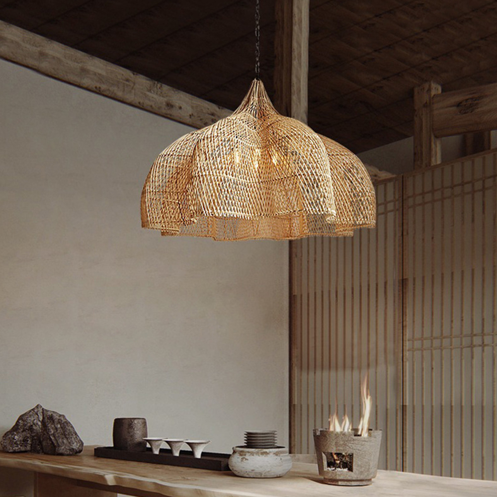 Japanese Wabi-Sabi Handwoven Rattan Pendant Light