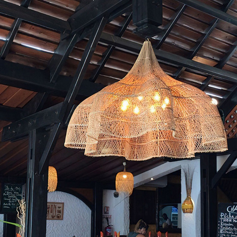 Japanese Wabi-Sabi Handwoven Rattan Pendant Light