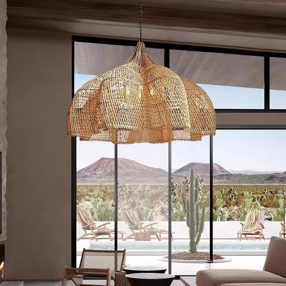 Japanese Wabi-Sabi Handwoven Rattan Pendant Light