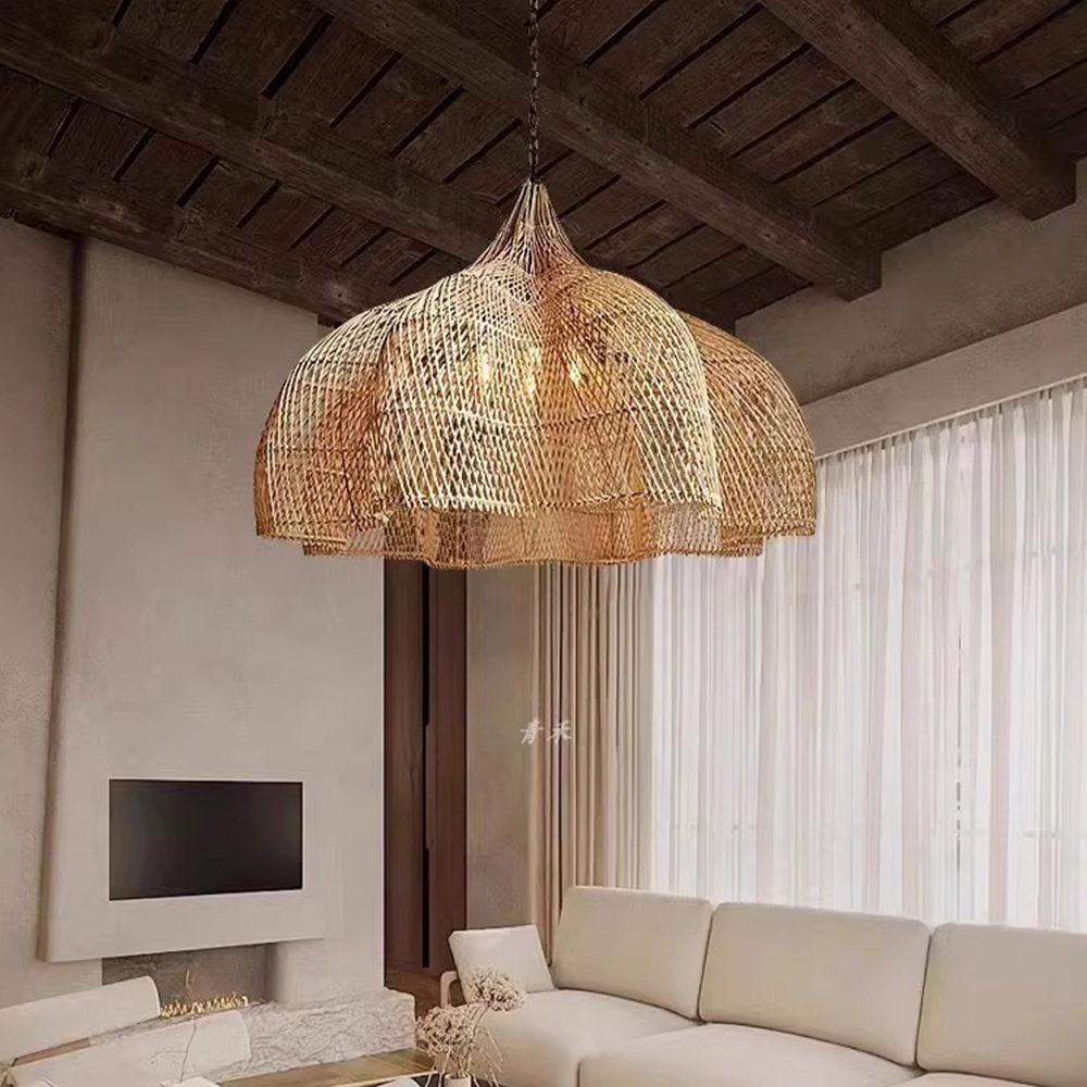 Japanese Wabi-Sabi Handwoven Rattan Pendant Light