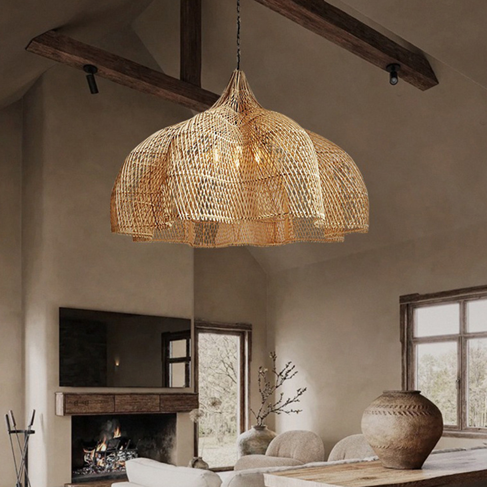 Japanese Wabi-Sabi Handwoven Rattan Pendant Light