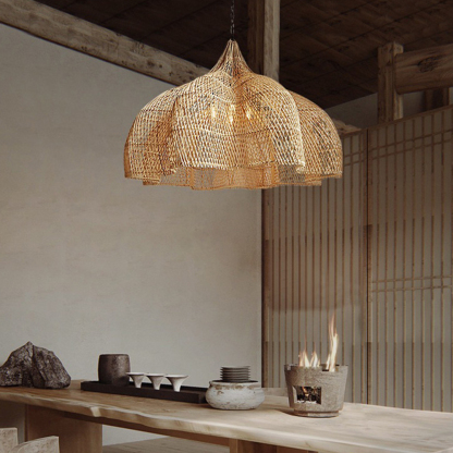 Japanese Wabi-Sabi Handwoven Rattan Pendant Light