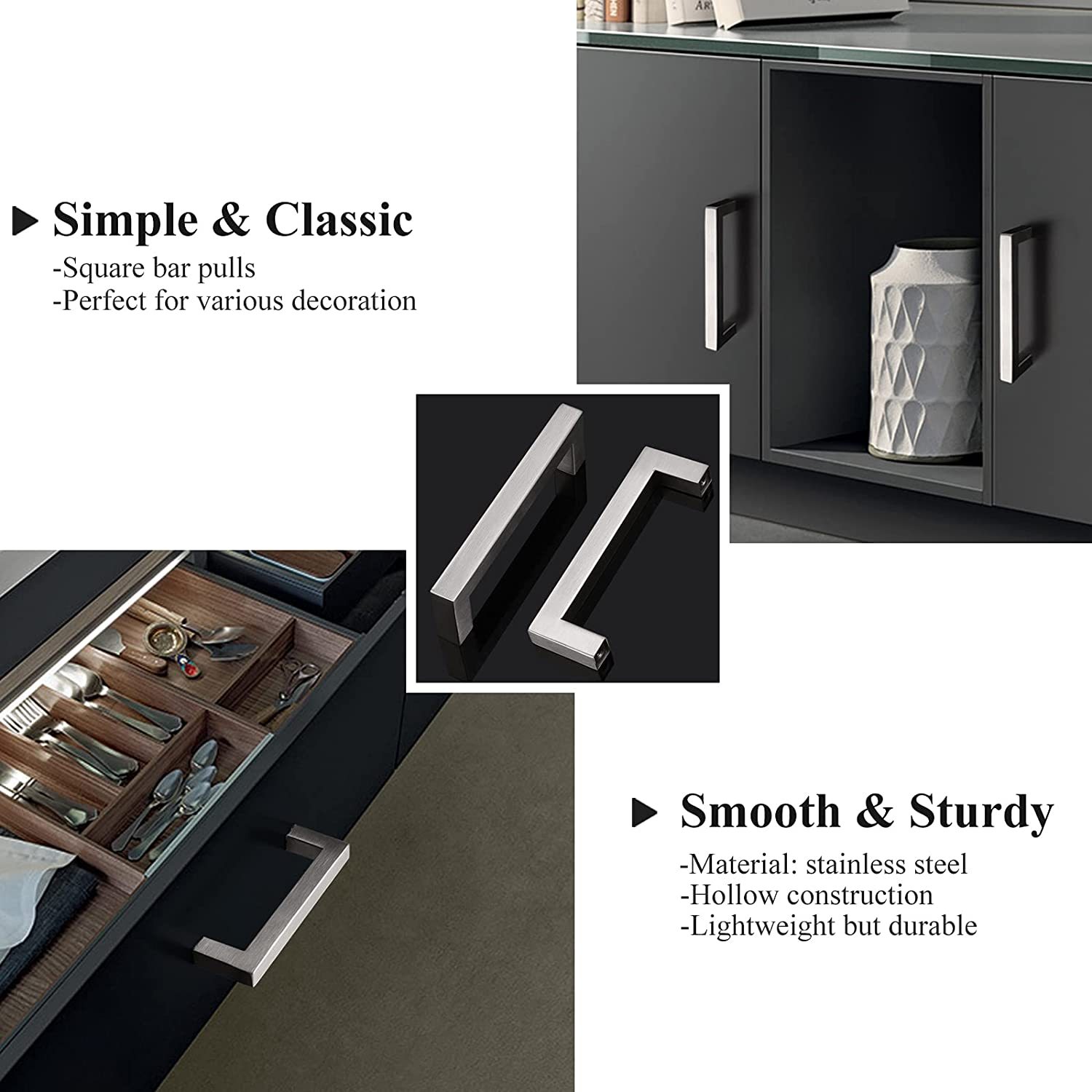 Brushed Nickel Cabinet Pulls Square Drawer Pulls for Kitchen -Homdiy