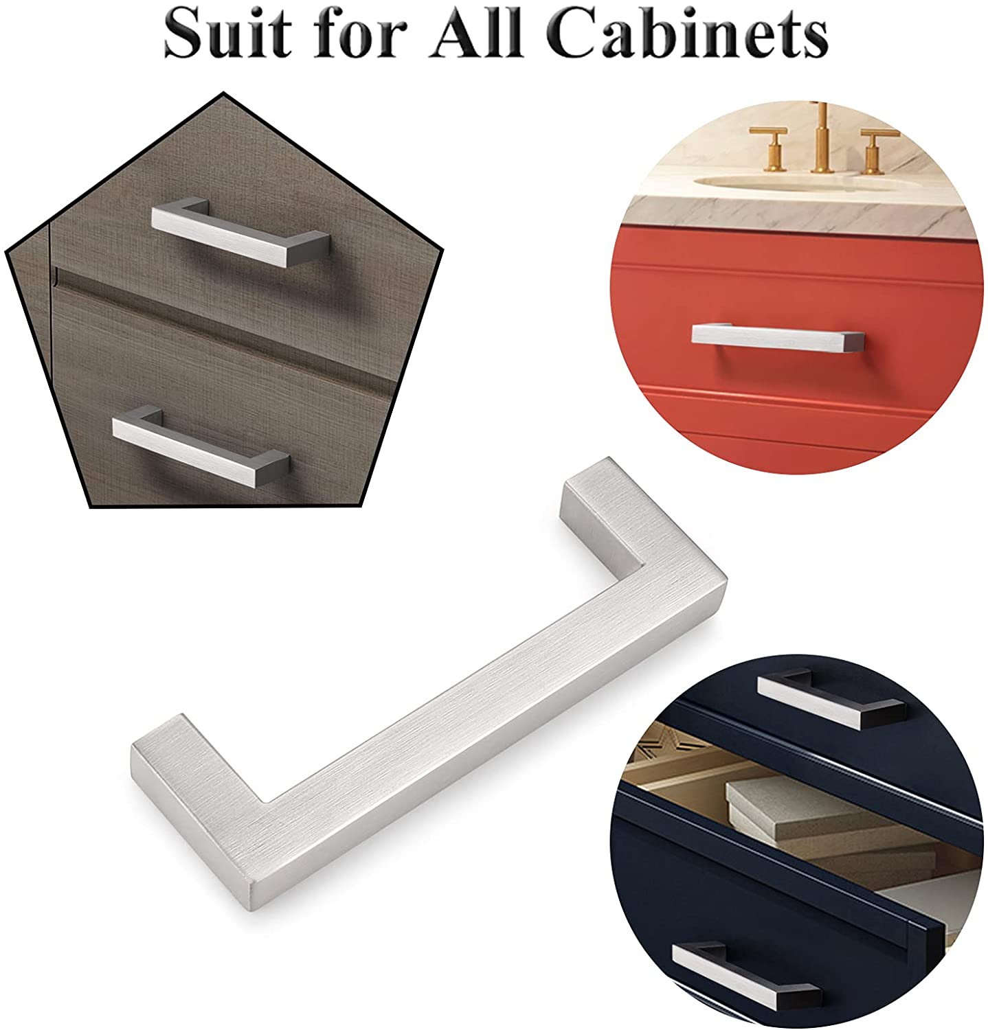 1 Pack Brushed Nickel Cabinet Handles Modern Square Kitchen Drawer Pulls (LSJ12BSS) -Homdiy