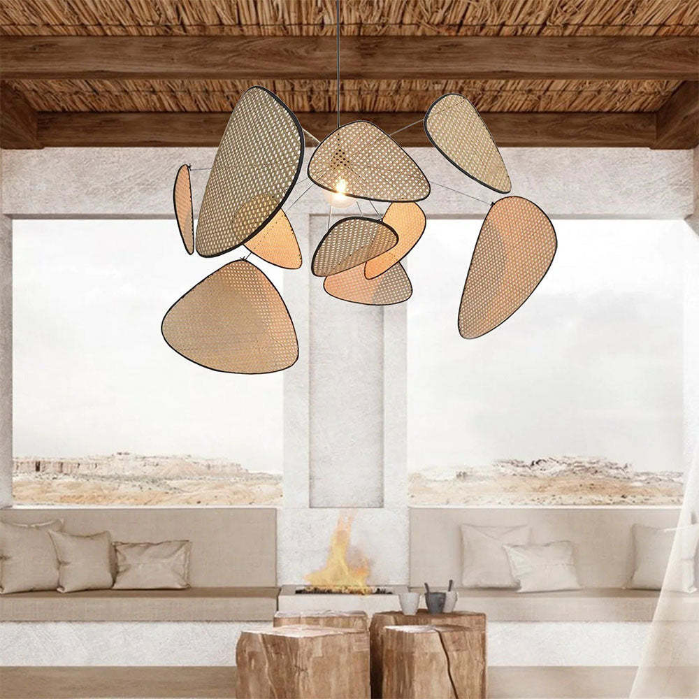 Hand Weaved Rattan Leaf Pendant Light For Living Room -Homdiy