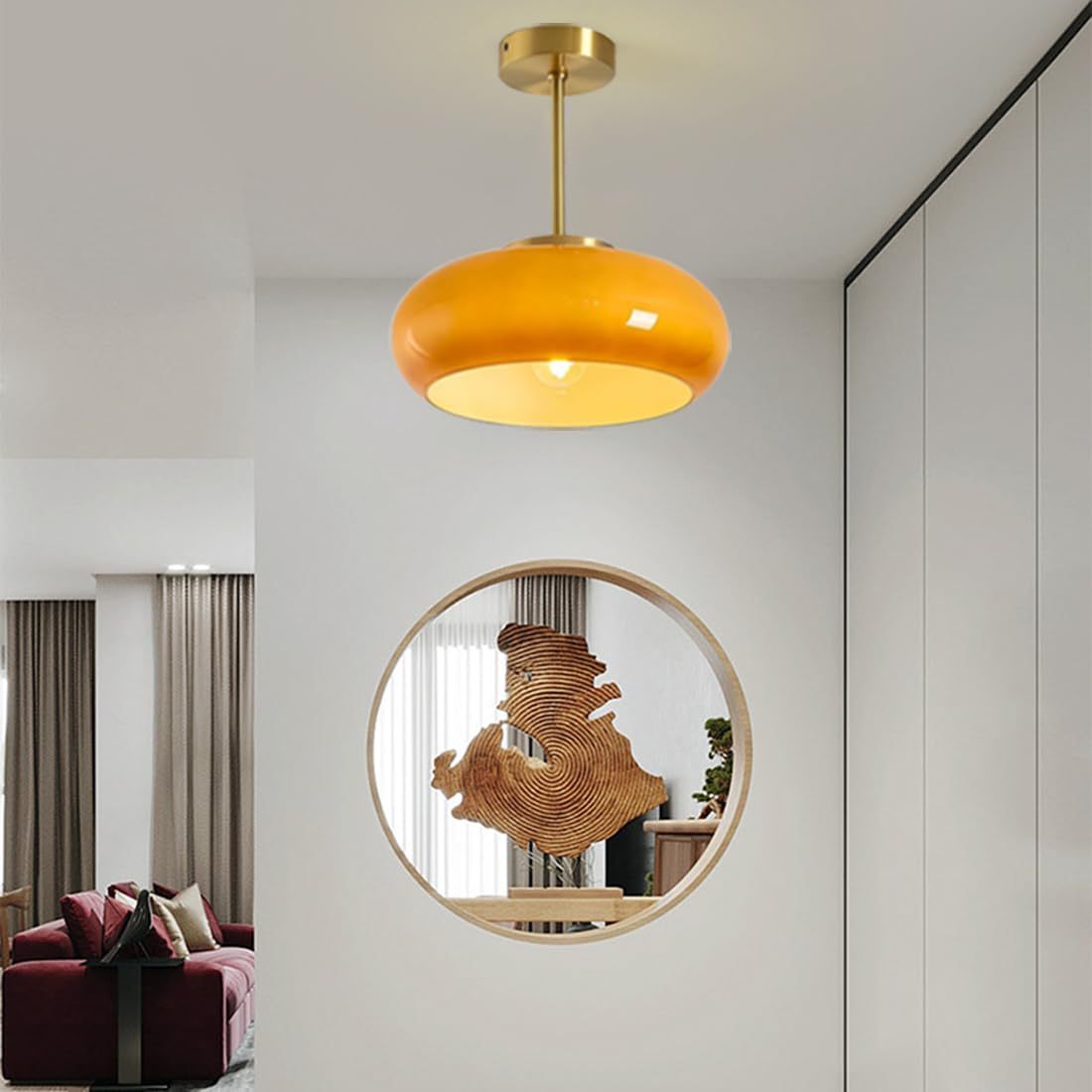 Mid-Century Dome Glass Flush Mount Ceiling Light for Hallway -Homdiy