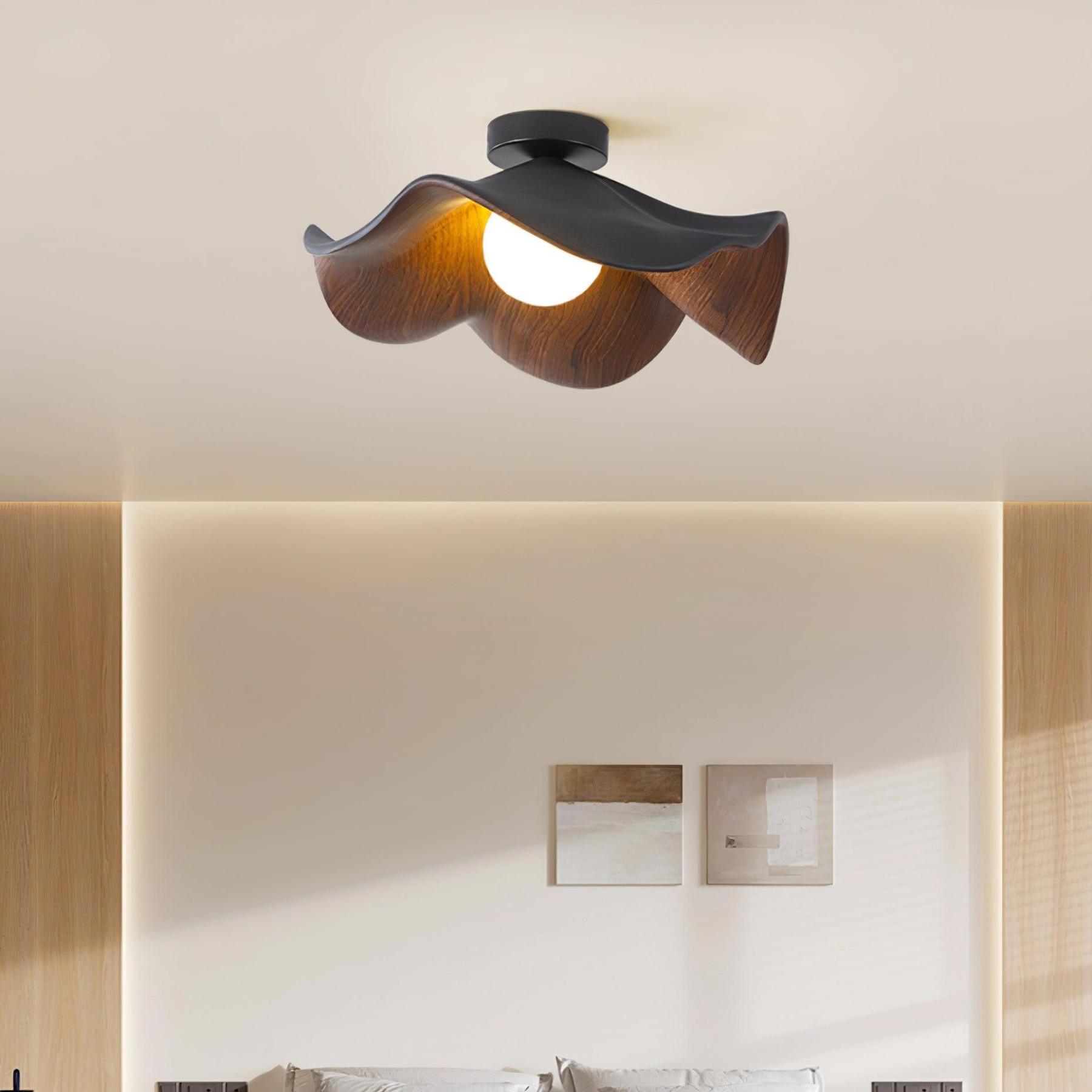 Nordic Wooden Lotus Resin Ceiling Light -Homdiy