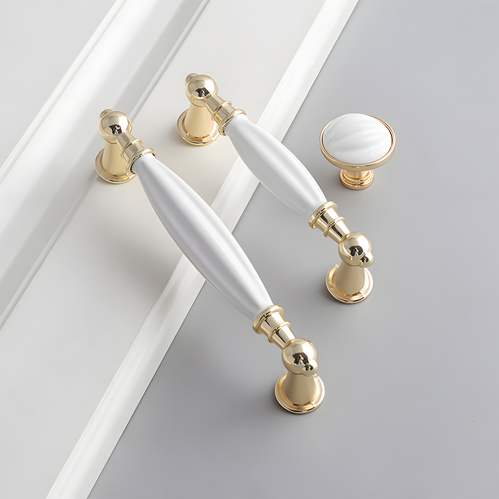 Luxury Gold White Creamic Kitchen Door Handles