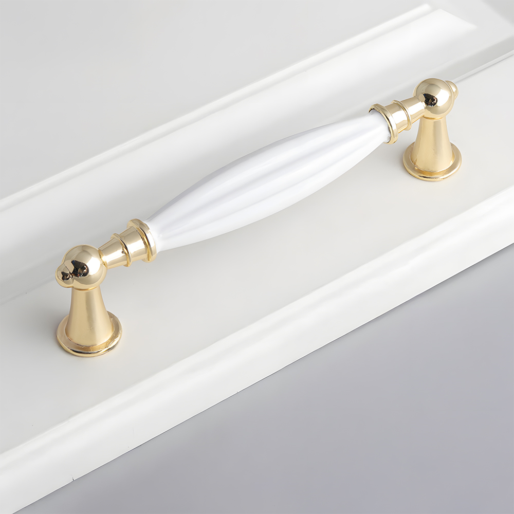 Luxury Gold White Creamic Kitchen Door Handles