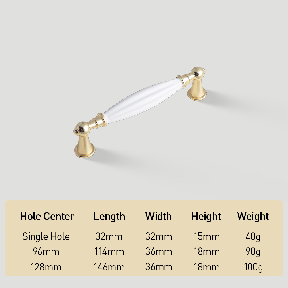 Luxury Gold White Creamic Kitchen Door Handles