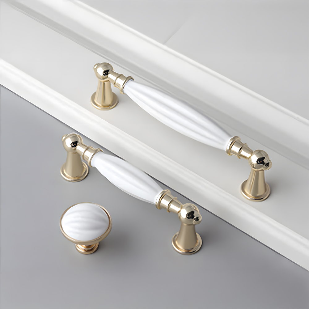 Luxury Gold White Creamic Kitchen Door Handles