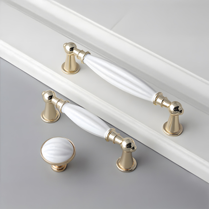 Luxury Gold White Creamic Kitchen Door Handles