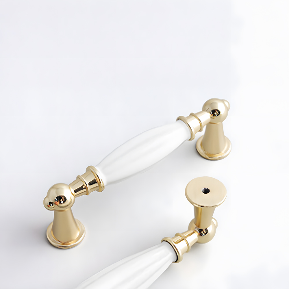 Luxury Gold White Creamic Kitchen Door Handles