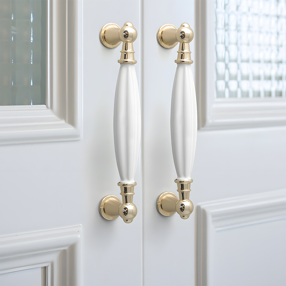 Luxury Gold White Creamic Kitchen Door Handles