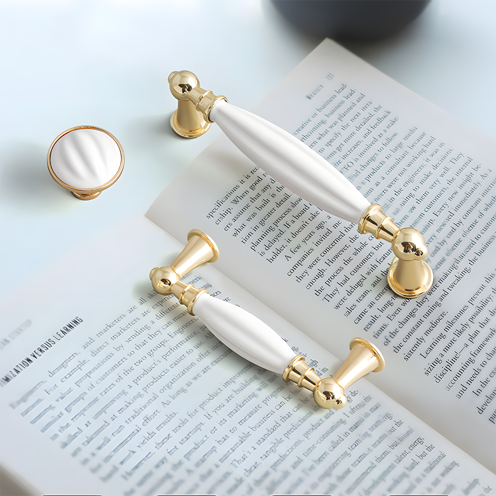 Luxury Gold White Creamic Kitchen Door Handles