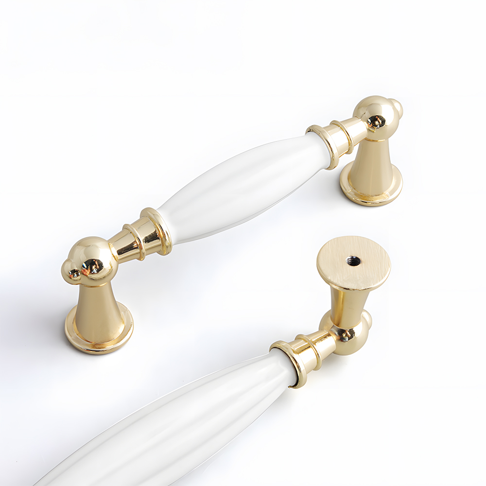 Luxury Gold White Creamic Kitchen Door Handles