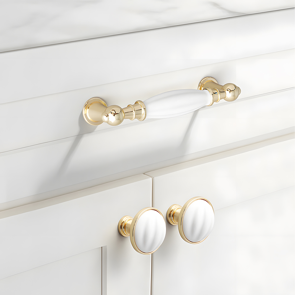 Luxury Gold White Creamic Kitchen Door Handles