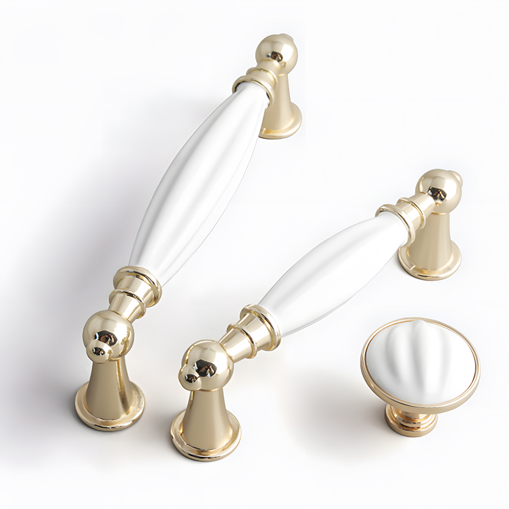 Luxury Gold White Creamic Kitchen Door Handles
