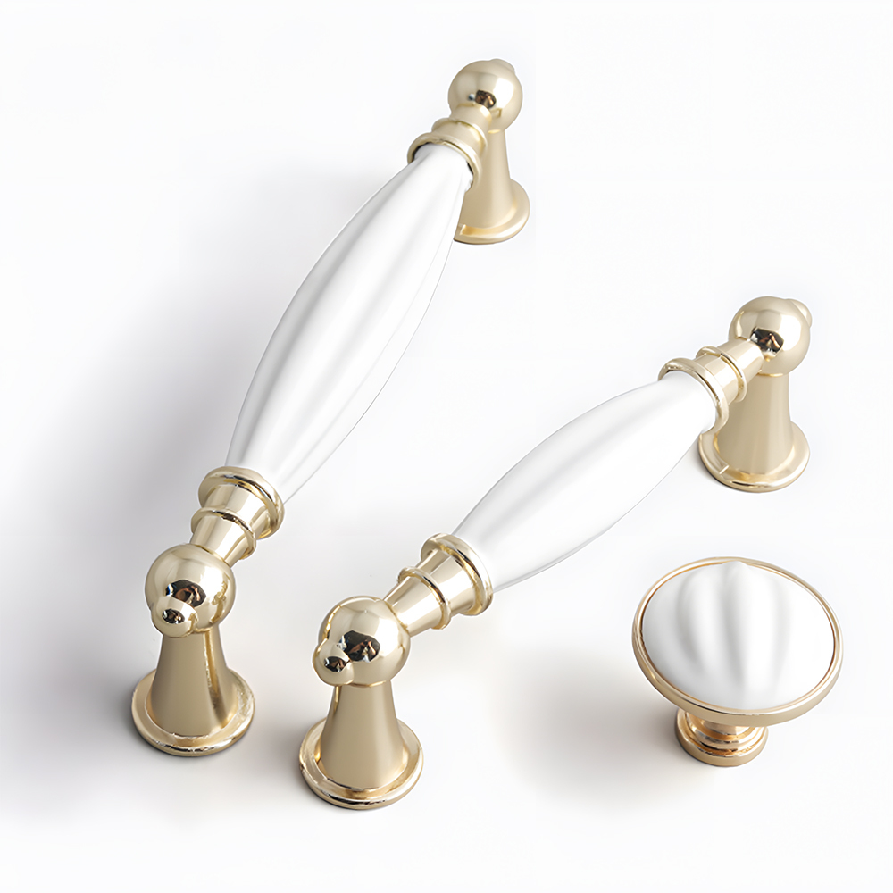 Luxury Gold White Creamic Kitchen Door Handles