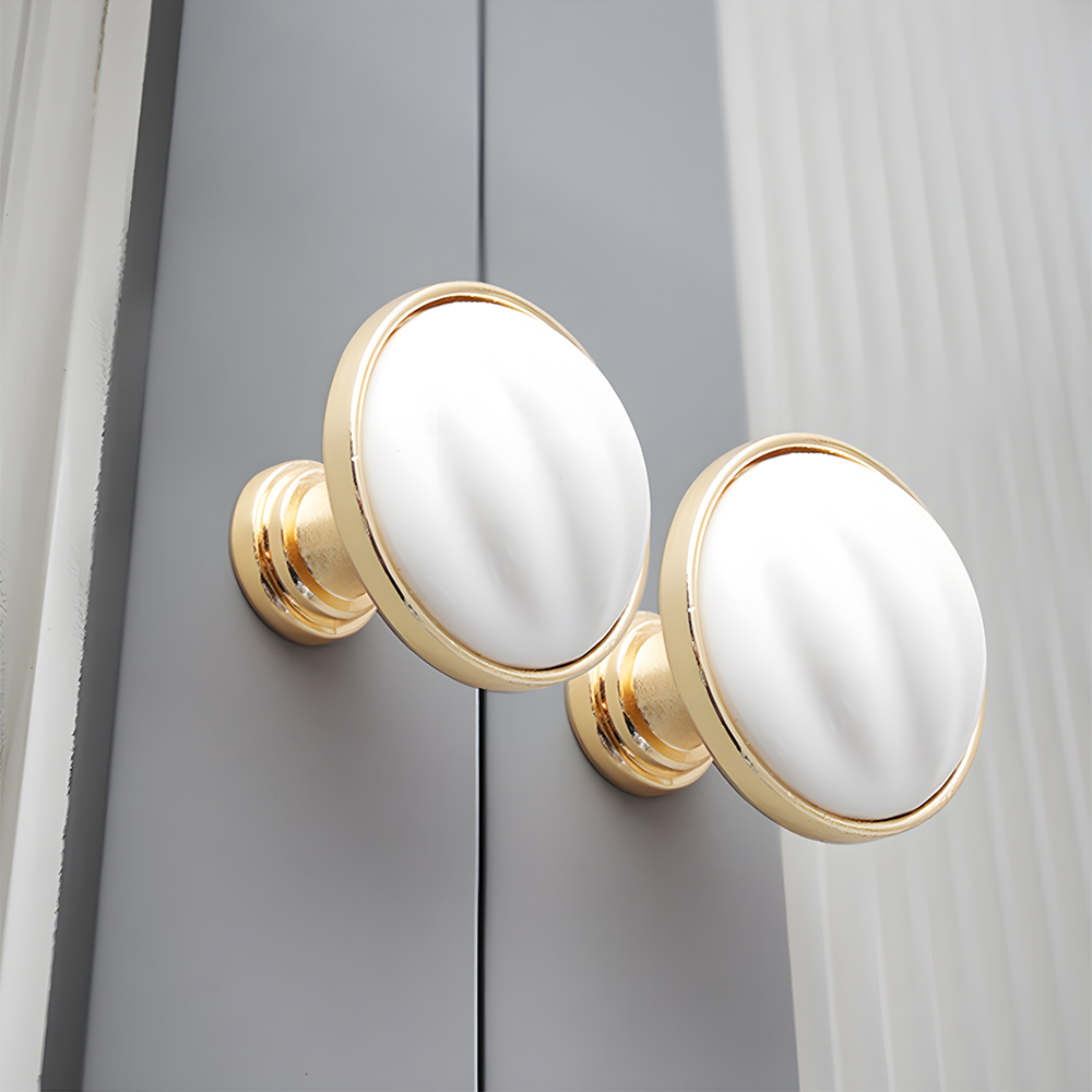 Luxury Gold White Creamic Kitchen Door Handles