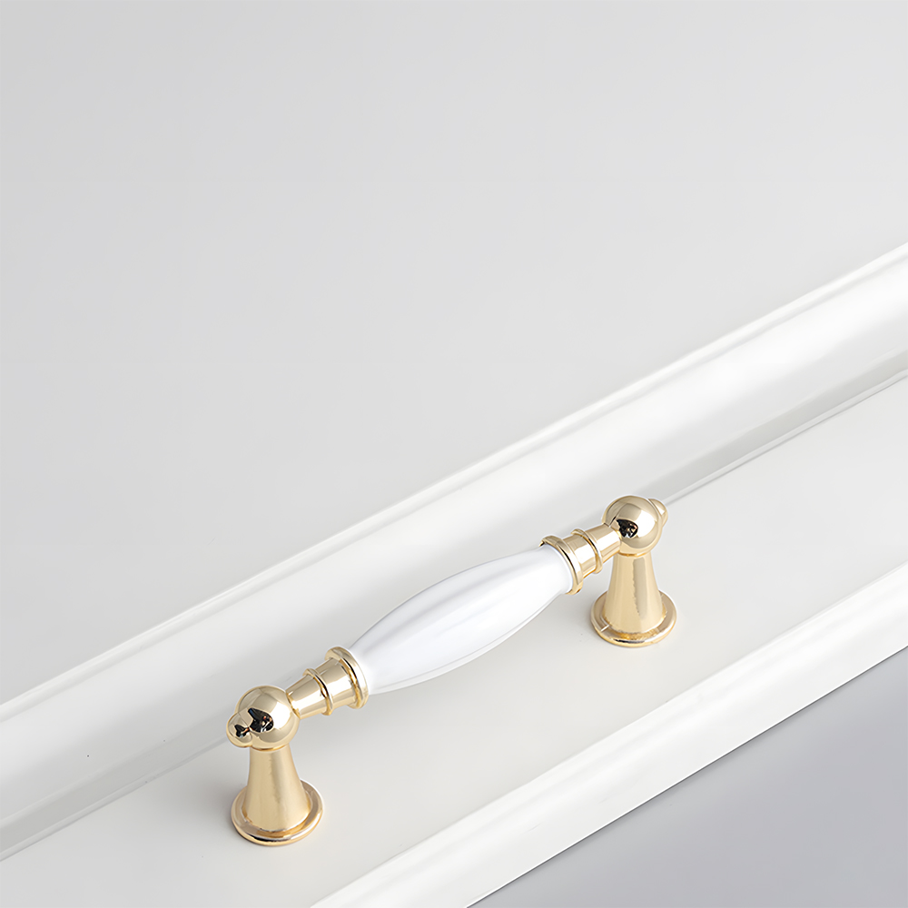 Luxury Gold White Creamic Kitchen Door Handles