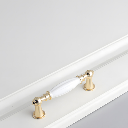 Luxury Gold White Creamic Kitchen Door Handles