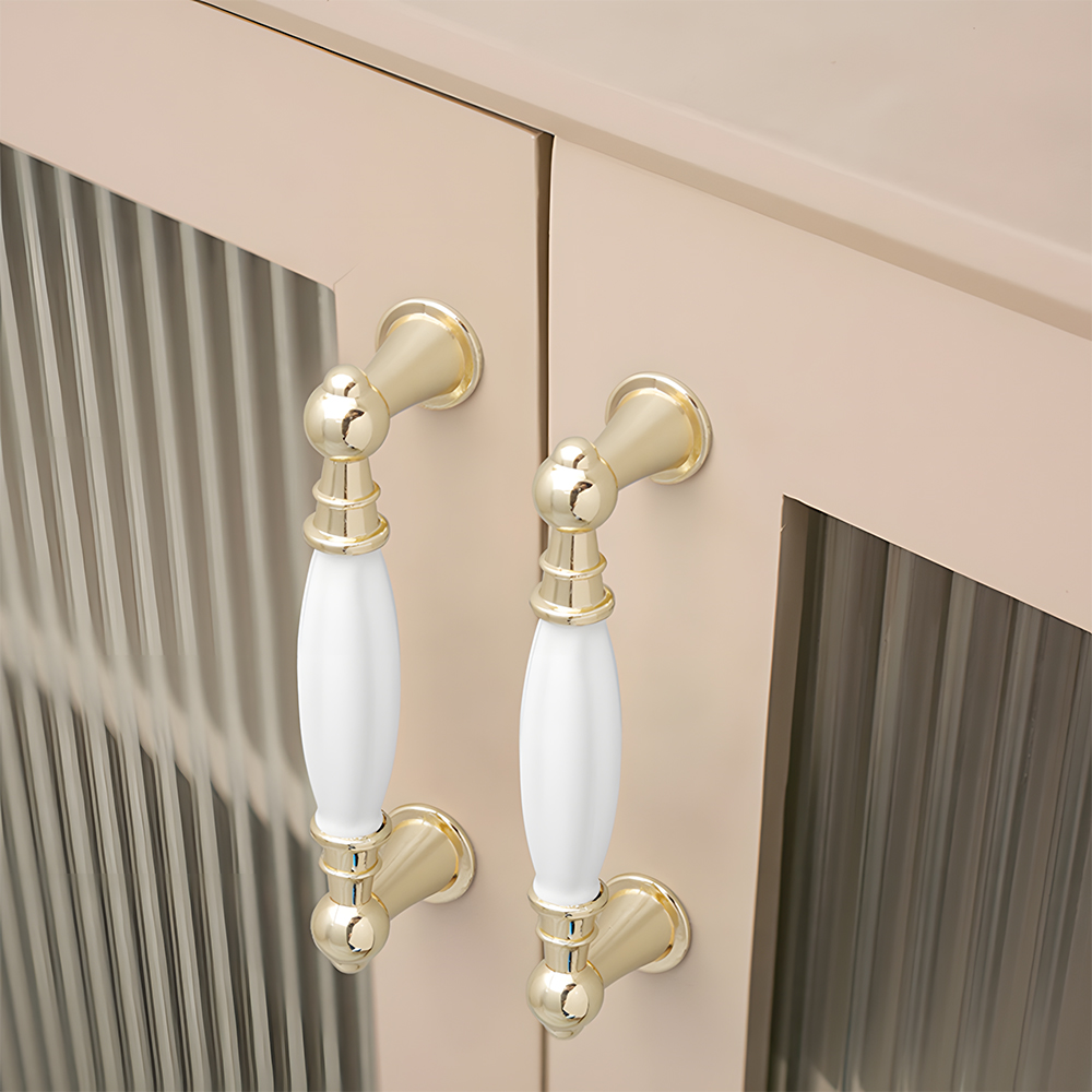 Luxury Gold White Creamic Kitchen Door Handles