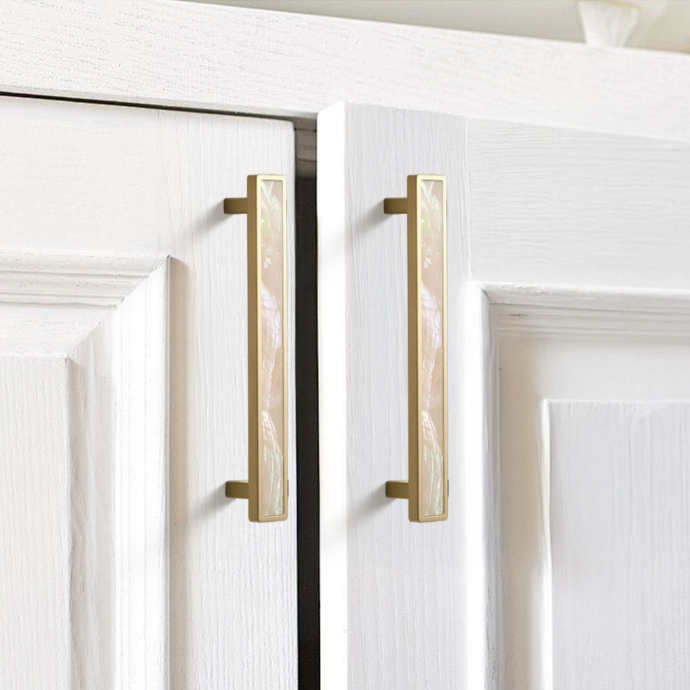 Luxury Natural Shell White Cabinet Pulls Brass Drawer Knobs