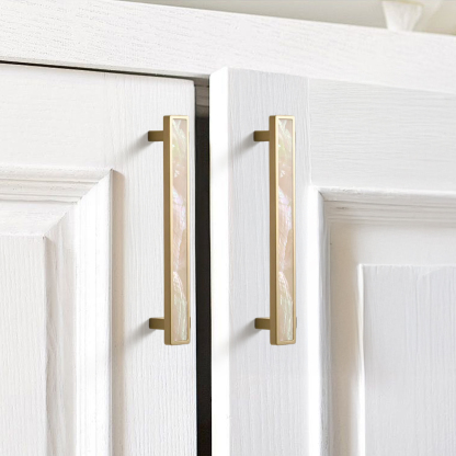 Luxury Natural Shell White Cabinet Pulls Brass Drawer Knobs