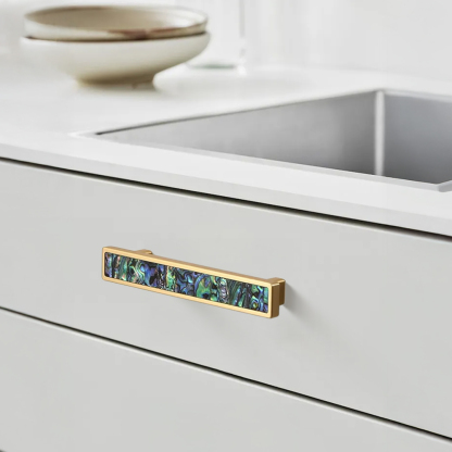 Luxury Natural Shell White Cabinet Pulls Brass Drawer Knobs
