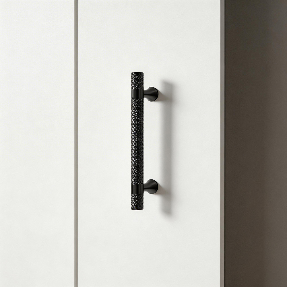 Luxury Shiny Zinc Alloy Gold Black Knurled Cabinet Bar Pulls