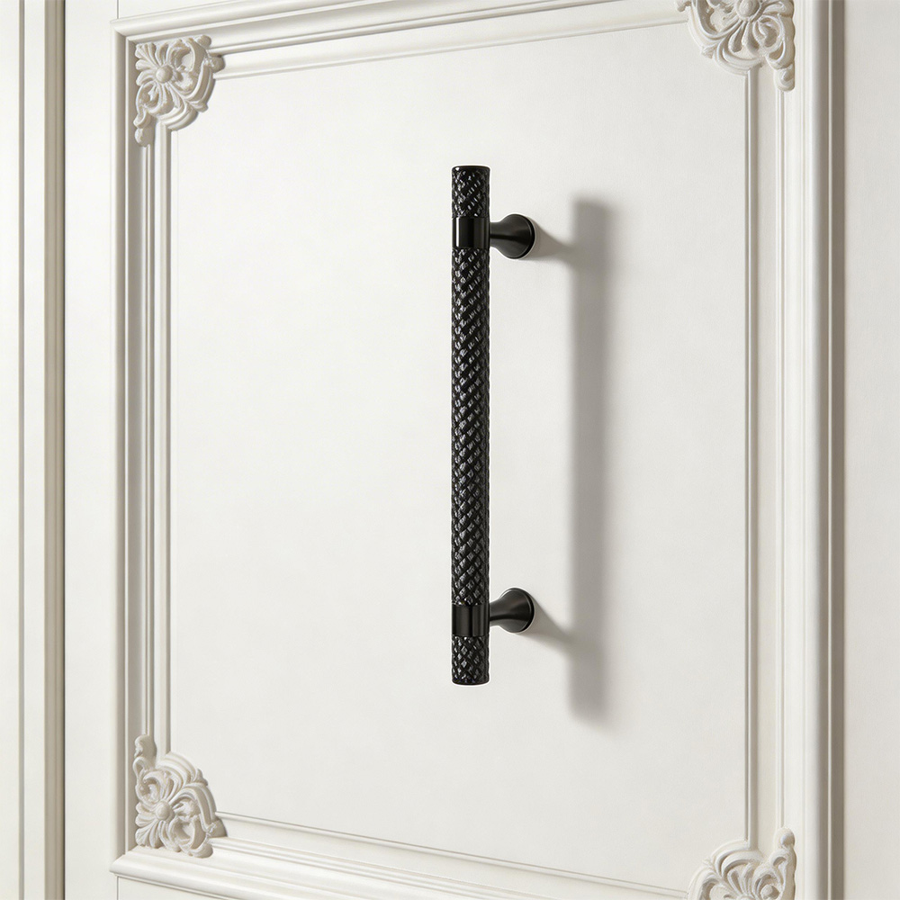 Luxury Shiny Zinc Alloy Gold Black Knurled Cabinet Bar Pulls