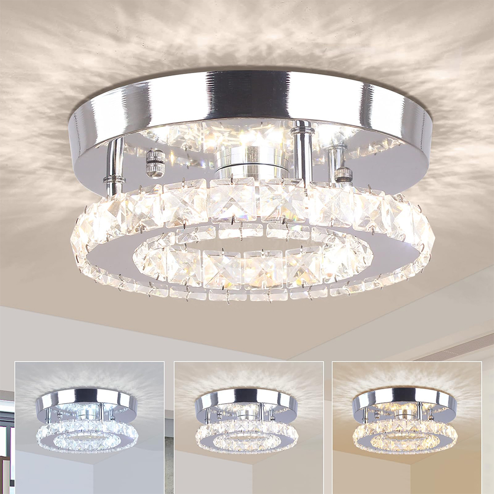 Modern Silver Crystal Flush Mount Ceiling Light for Living Room