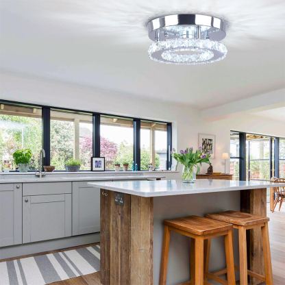 Modern Silver Crystal Flush Mount Ceiling Light for Living Room