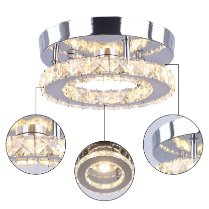 Modern Silver Crystal Flush Mount Ceiling Light for Living Room