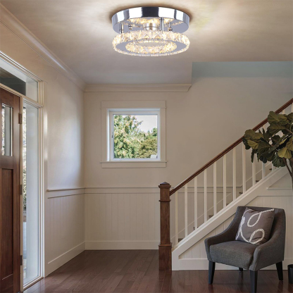 Modern Silver Crystal Flush Mount Ceiling Light for Living Room