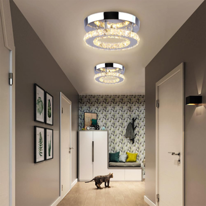 Modern Silver Crystal Flush Mount Ceiling Light for Living Room