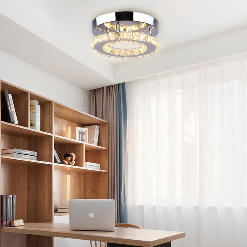 Modern Silver Crystal Flush Mount Ceiling Light for Living Room