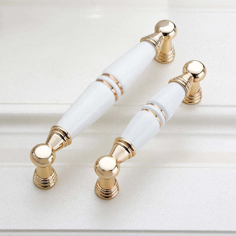 Light Luxury Gold White Creamic Kitchen Door Handles -Homdiy