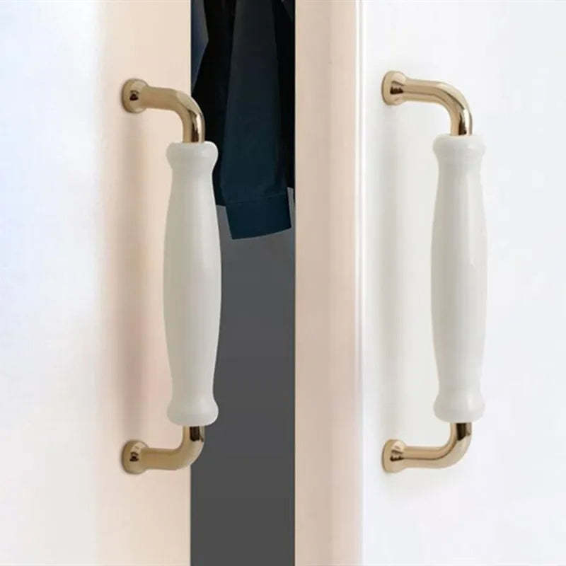 Light Luxury Gold White Creamic Kitchen Door Handles -Homdiy