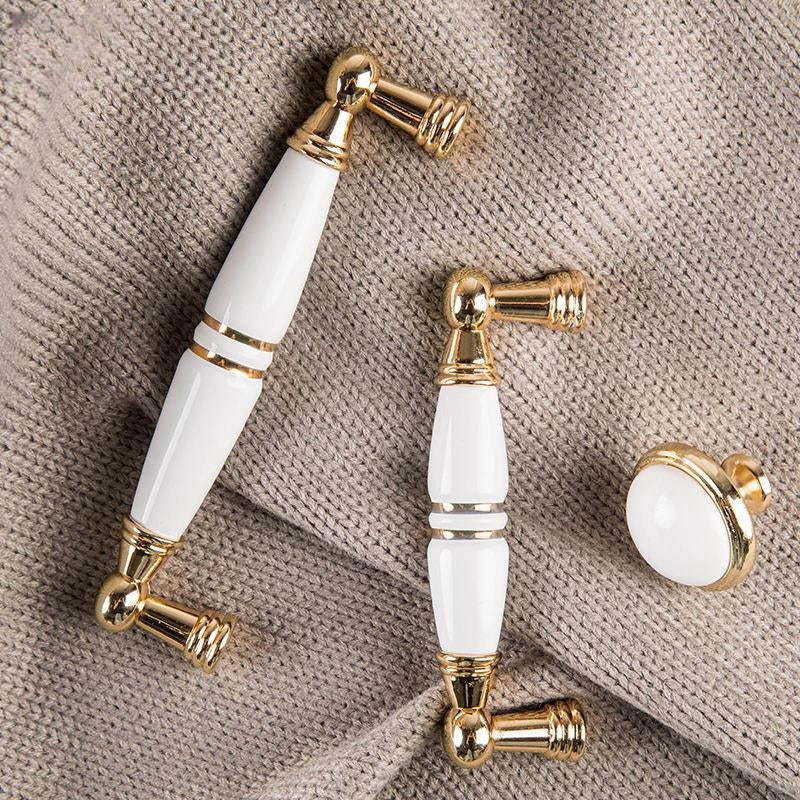 Light Luxury Gold White Creamic Kitchen Door Handles -Homdiy