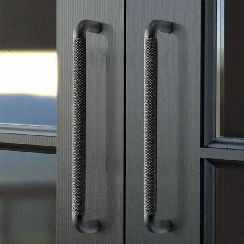 Modern Long Texture Brown Gray Cupboard Cabinet Pulls Handles -Homdiy