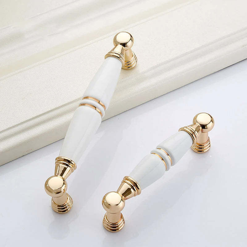 Light Luxury Gold White Creamic Kitchen Door Handles -Homdiy