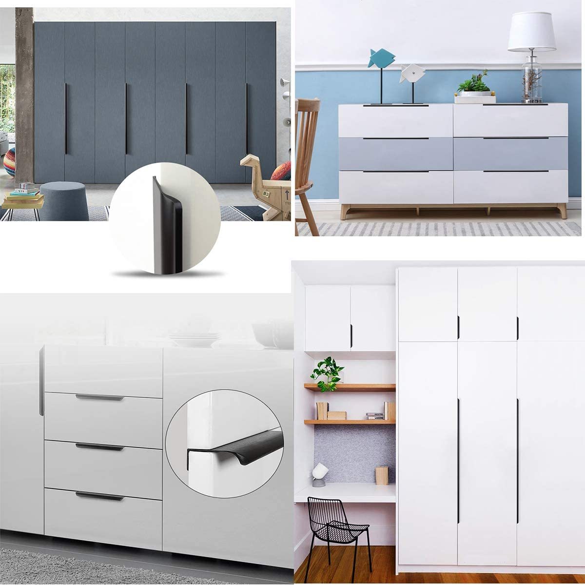 Matte Black Finger Edge Cabinet Pulls Dresser Handles for Kitchen -Homdiy