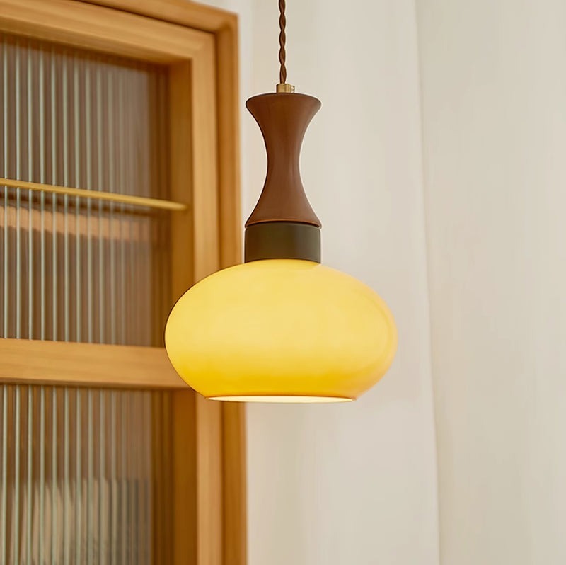 Retro Wooden Brown Dome Kitchen Island Hanging Light -Homdiy