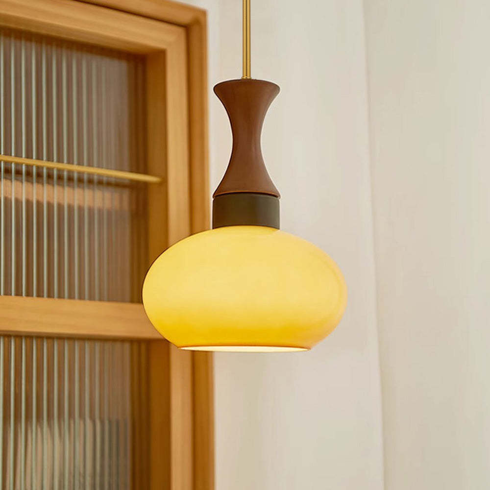 Retro Wooden Brown Dome Kitchen Island Hanging Light -Homdiy