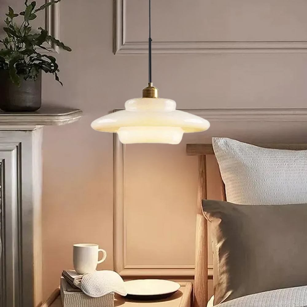 Mid Century Art Milk White Glass Pendant Light